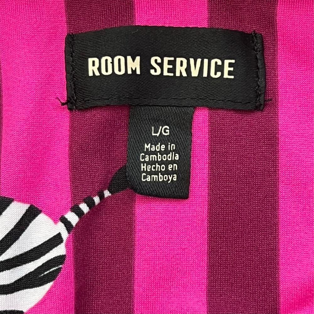 Room Service pink striped zebra pajama set size large sleepwear whimsical - Picture 9 of 10